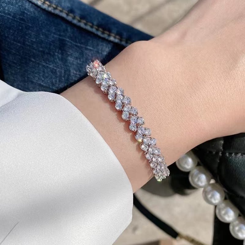 Heart Moissanite Plated Silver Bracelet