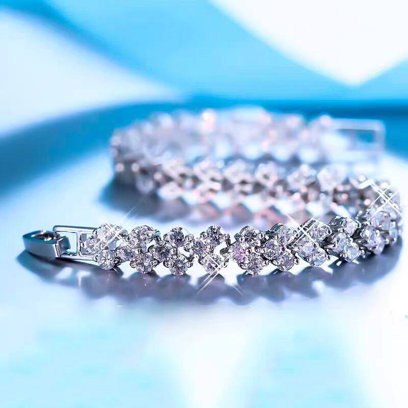 Heart Moissanite Plated Silver Bracelet