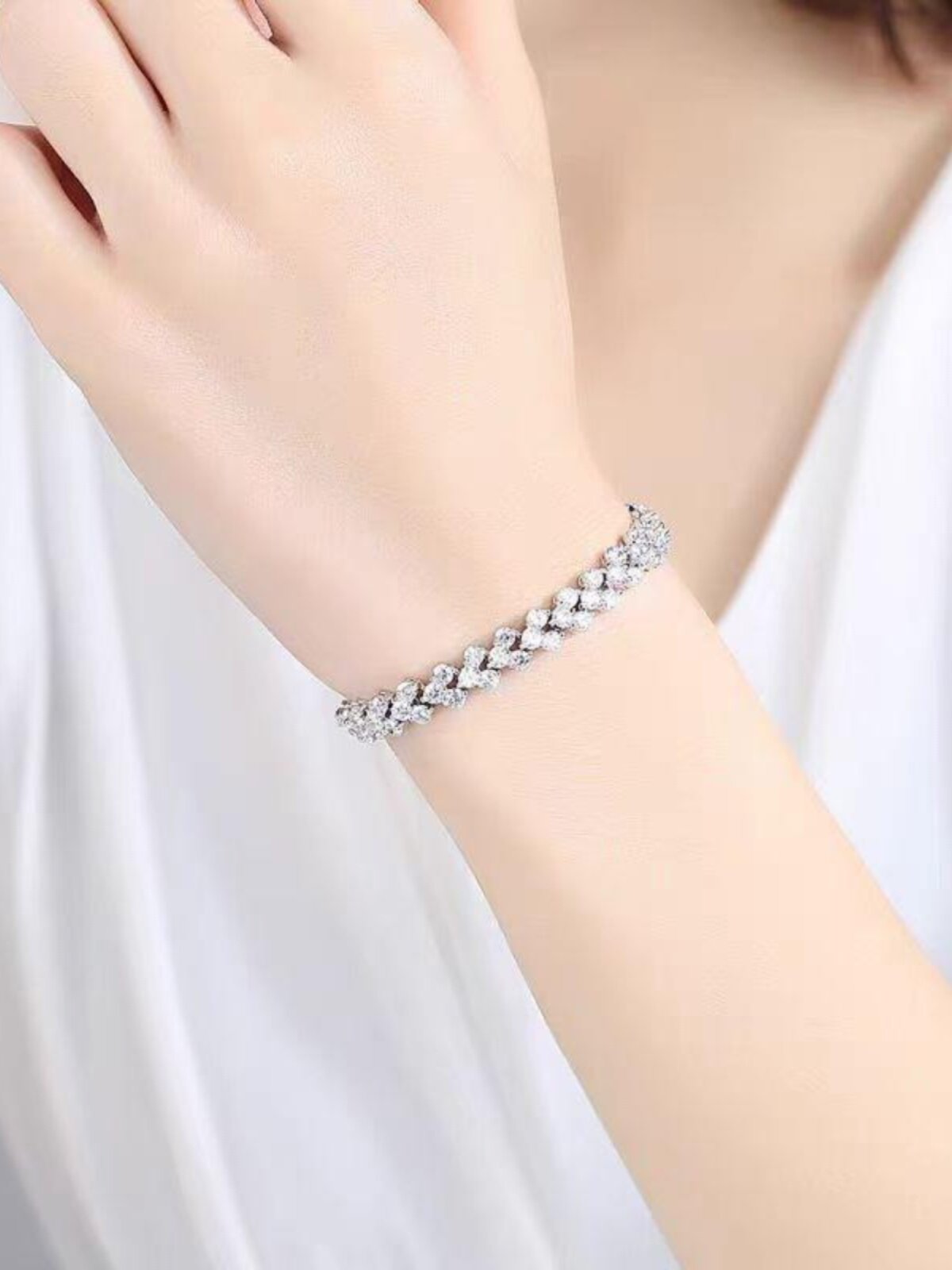 Heart Moissanite Plated Silver Bracelet